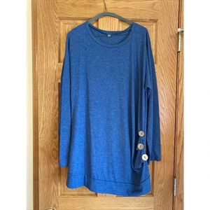Mixmax Women Long Sleeve Button Round Neck Tunic Size 2XL Blue